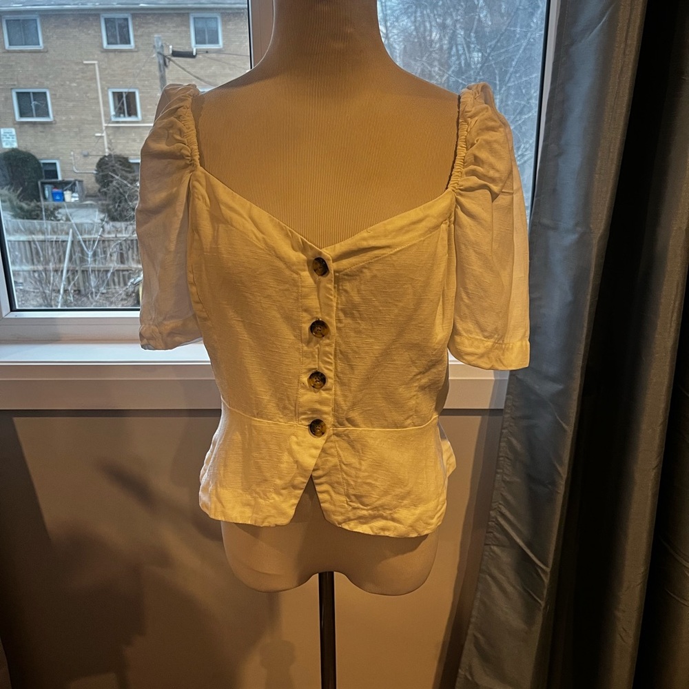 Aritzia White Puff Sleeve Peplum Blouse